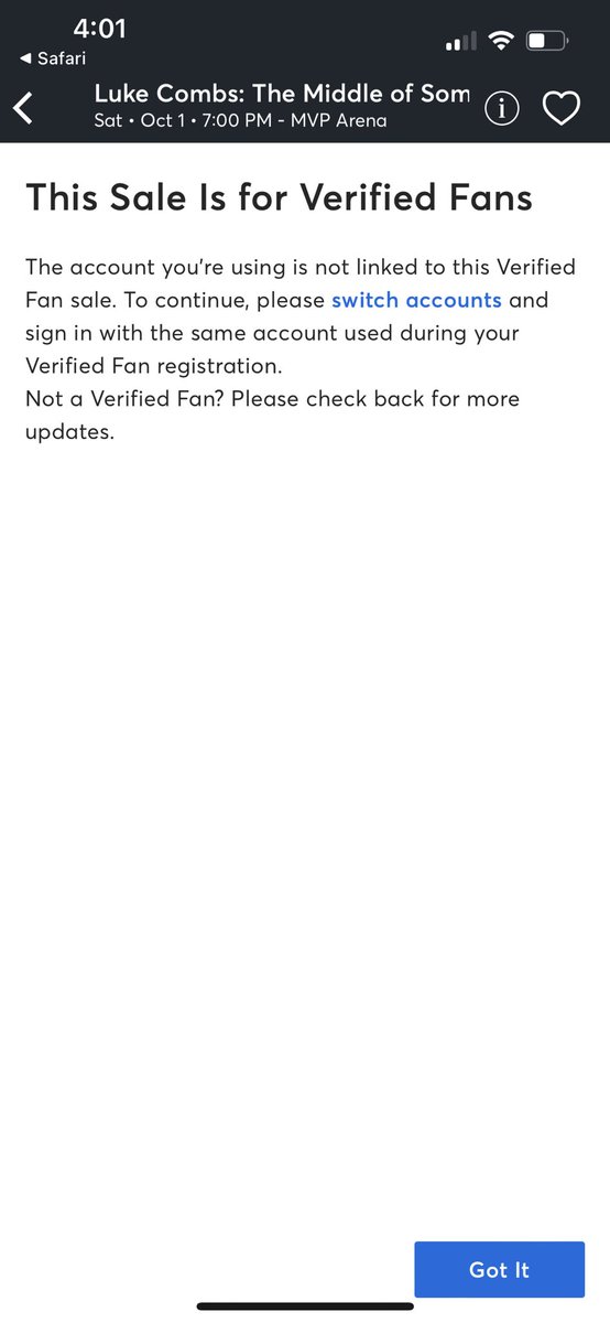 steeeena's tweet photo. @Ticketmaster I got a presale code for @lukecombs and I’m legit logging in and it keeps saying not verified and now I couldn’t get tickets!!! i am so mad!! HELP😡😡😡 https://t.co/enF6LDxoCm