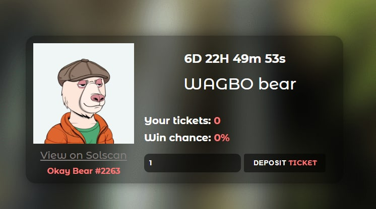 Mongo fam, raffle issues are now fixed, so we're launching the second raffle for an OKAY BEAR. 

raffles.mongomons.com/raffle
W A G B O

<a href="/okaybears/">Okay Bears</a> #mongomongo