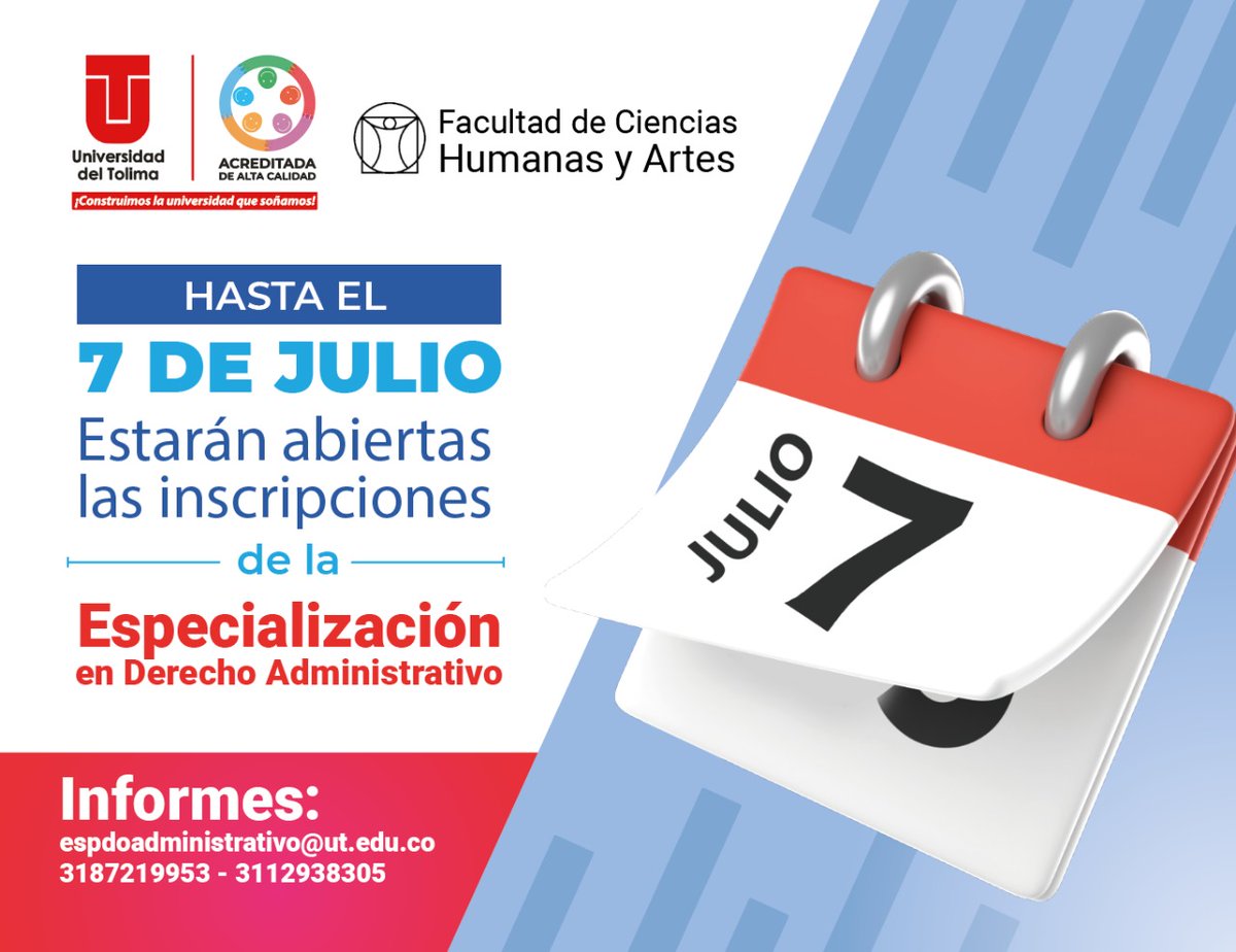 Uni_Tolima's tweet photo. #LaUTinforma | Si quieres especializarte en Derecho Administrativo, ¡esta es tu oportunidad!
👉 ¡Inscríbete y haz parte de la familia UT! https://t.co/WpO428yjXn
