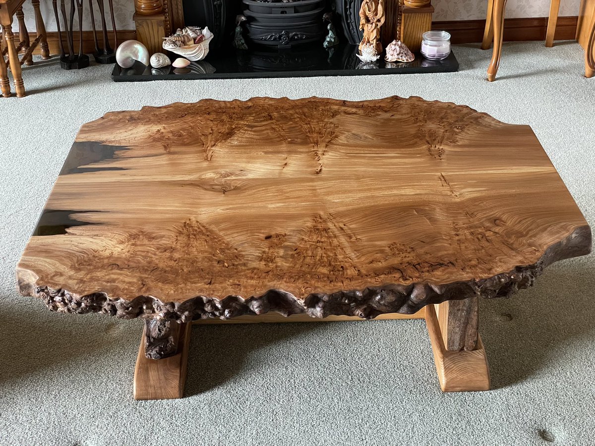 TAYLORCRAFTWORK's tweet photo. Taylor Craft Works first ever tweet! No followers as yet…really need to do something about that. A picture of the latest table craft, a burr elm book-matched pair of wood slabs joined together to make this unique live edge table top. ❤️ https://t.co/bR6JFqq5rT