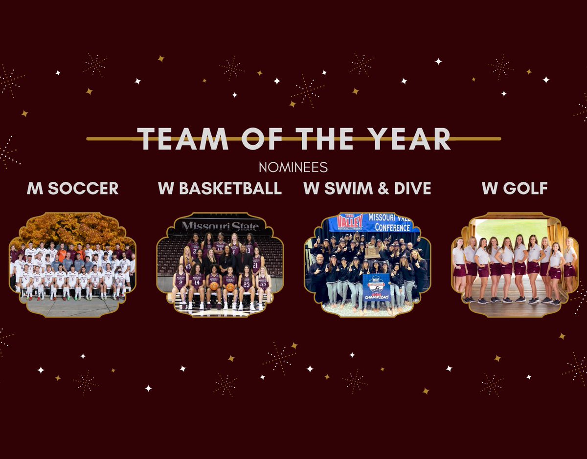 𝗧𝗲𝗮𝗺 𝗼𝗳 𝘁𝗵𝗲 𝗬𝗲𝗮𝗿
Men's Soccer - @MSUBearsMSoccer
Women's Basketball - @MSULadyBears
Women's Swimming and Diving - <a href="/MoStateSwim/">Missouri State Swimming & Diving</a>
Women’s Golf

<a href="/SAACMOState/">Missouri State SAAC</a>