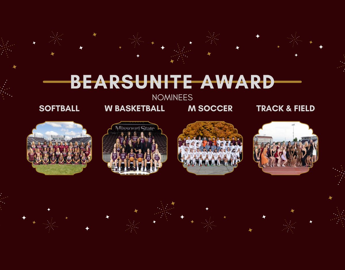 𝗕𝗲𝗮𝗿𝘀𝗨𝗻𝗶𝘁𝗲 𝗔𝘄𝗮𝗿𝗱
Softball - @MSUSoftball 
Women's Basketball - @MSULadyBears
Men's Soccer - @MSUBearsMSoccer
Track and Field - @MSUBearsTrackXC

<a href="/SAACMOState/">Missouri State SAAC</a>