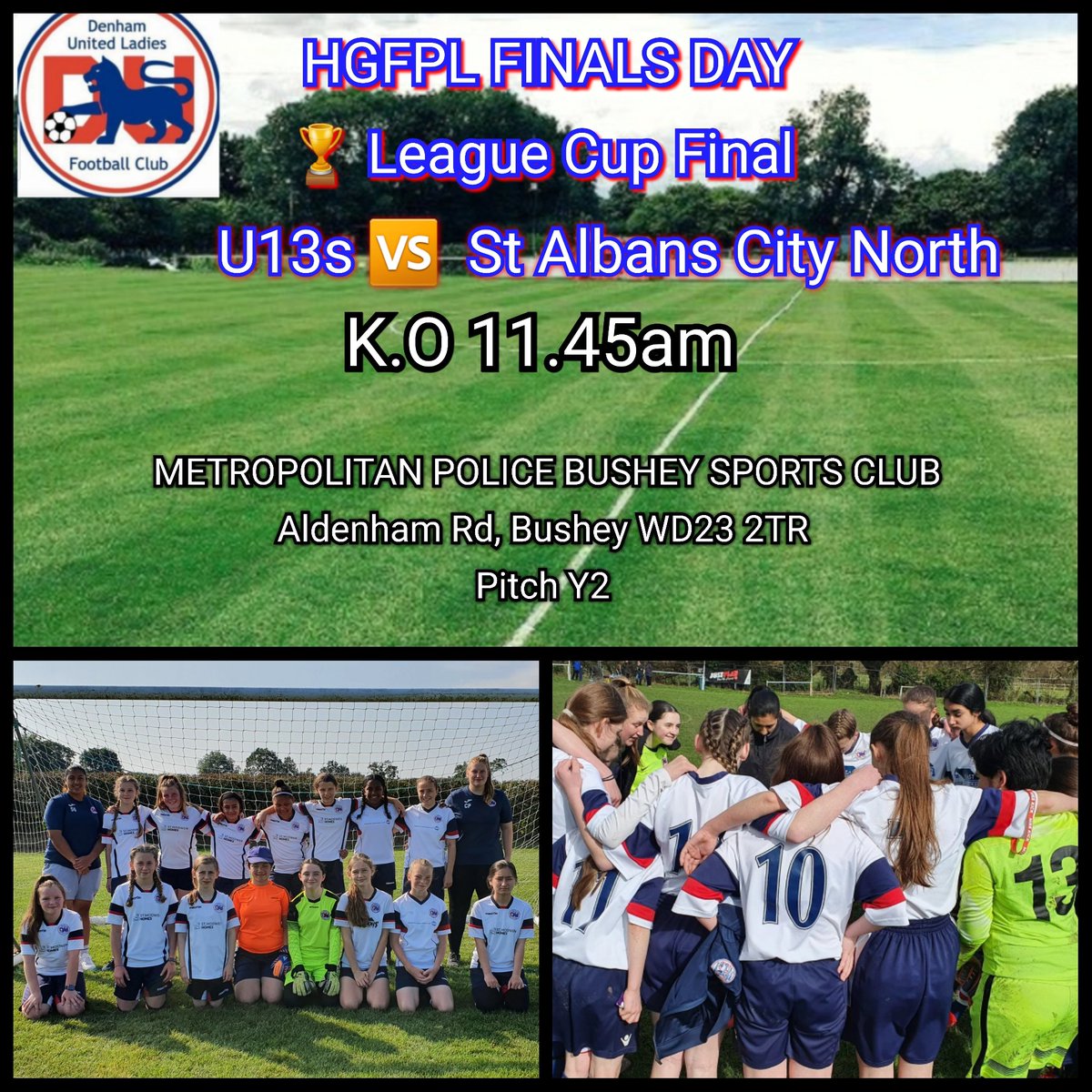 DenhamUnitedLFC's tweet photo. Youth | 

🏆 This weekend our U13s are competing in their first Cup Final as they face St Albans in the @hgfpl Junior League Cup Final.

🗓 Saturday 7th May
⏰️ K.O 11.45am
🏟 METROPOLITAN POLICE BUSHEY SPORTS CLUB
Aldenham Rd, Bushey WD23 2TR 
Pitch Y2 

Good luck girls! https://t.co/X5BPyo9T8s