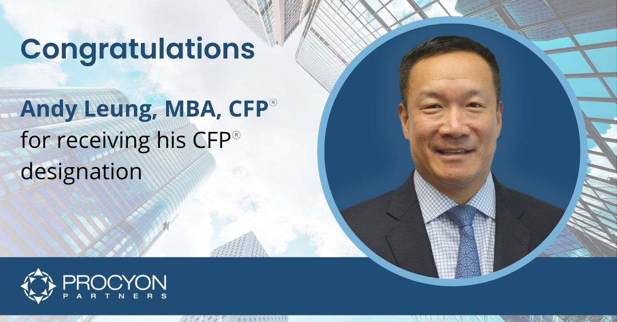 ProcyonPartners's tweet photo. Please join us in congratulating our team member Andy Leung for receiving his official CFP® designation. We are so proud of you and all the hard work you have put in to continue to excel in your career. Way to go! https://t.co/i9jZxlFAfV