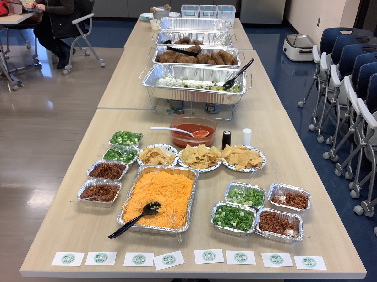 RocketsRR's tweet photo. A great day for a potato bar and doughnuts for #TeacherAppreciationWeek! #ThankYou to @CarraMerrill for helping get these yummy treats for our staff. @subaru_usa of Olathe for always supporting us and bringing @krispykreme doughnuts for us! 💙🚀❤️🍩🥔🧀🥦 #opsmomentsthatmatter https://t.co/Eoe6BXkGjk