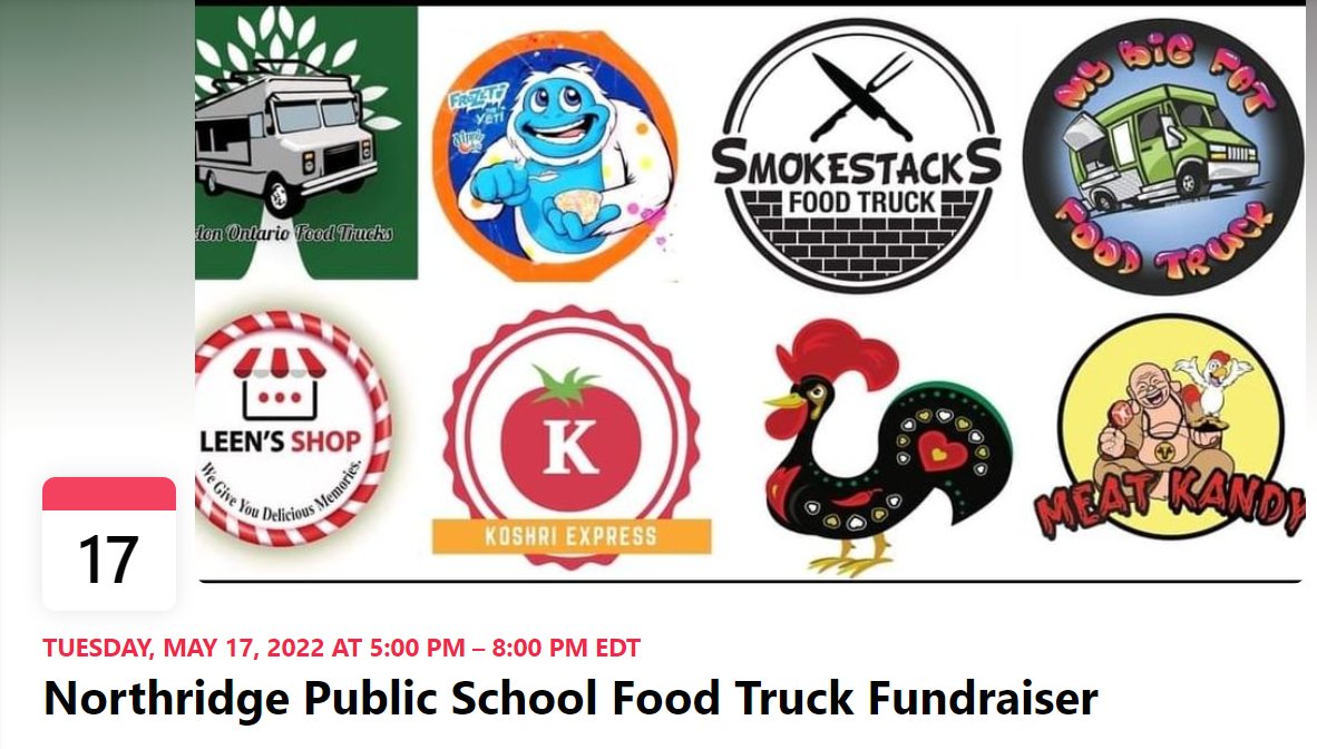 Come enjoy dinner and support our School Council!  
Food Truck Fundraiser!!
May 17, 2022 5:00pm-8:00pm