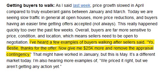 SacAppraiser's tweet photo. Happy to hear this. A seller got an offer at list price, and wanted to counter higher. That might have worked in January, but it's a different market today. The agent forwarded part of something I wrote this week, and the seller recognized this was a bad idea. Sweet!! https://t.co/jHvntTRywv