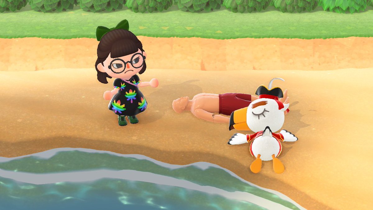 BudSpotter420's tweet photo. Gulliver’s #drunk ass washed up next to a damn corpse 😂 #ACNH #AnimalCrossing #acnhstoners #AnimalCrossingStoners #drinkingkills #smokeweedinstead #potleaf #cozygamer #gamerstoner #stonergaming https://t.co/NFm0H2r8Qb