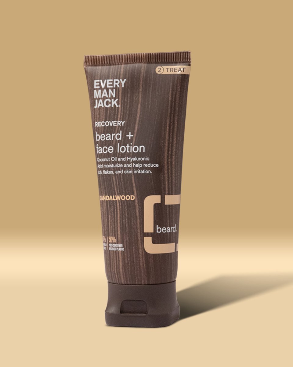 everymanjack's tweet image. Say goodbye to dry and itchy beards 👋  Introducing our Recovery Beard + Face Lotion!

It's designed to deeply hydrate both the hair and skin with coconut oil, hyaluronic acid, and witch hazel.