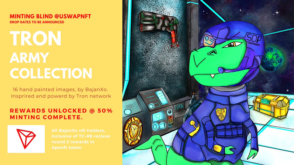#TRON Army Collection. The Dino!
Minting soon <a href="/UswapNFT/">Uswap NFT Marketplace</a>