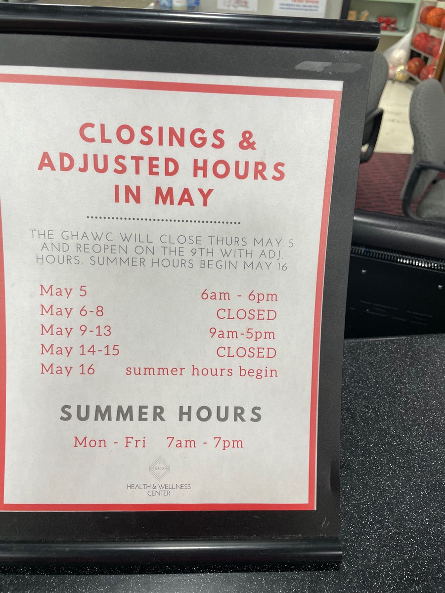 Please make a note of the information contained in the photo in this tweet. It will update you on some adjusted hours and closings in the coming weeks.