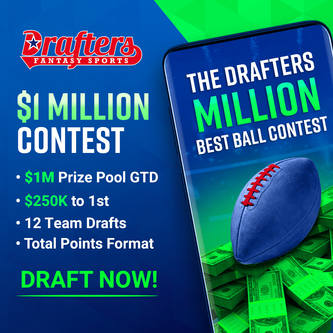The Drafters Million is now LIVE!  Best ball championship with a total points format!  $20 entry, $1M GTD prizes, $250k to 1st!💰🏆drafters.com

🚨 10 TICKET GIVEAWAY 🚨  Like, retweet and comment next years Super Bowl winner. Winners will be chosen Friday at 3pm EST!