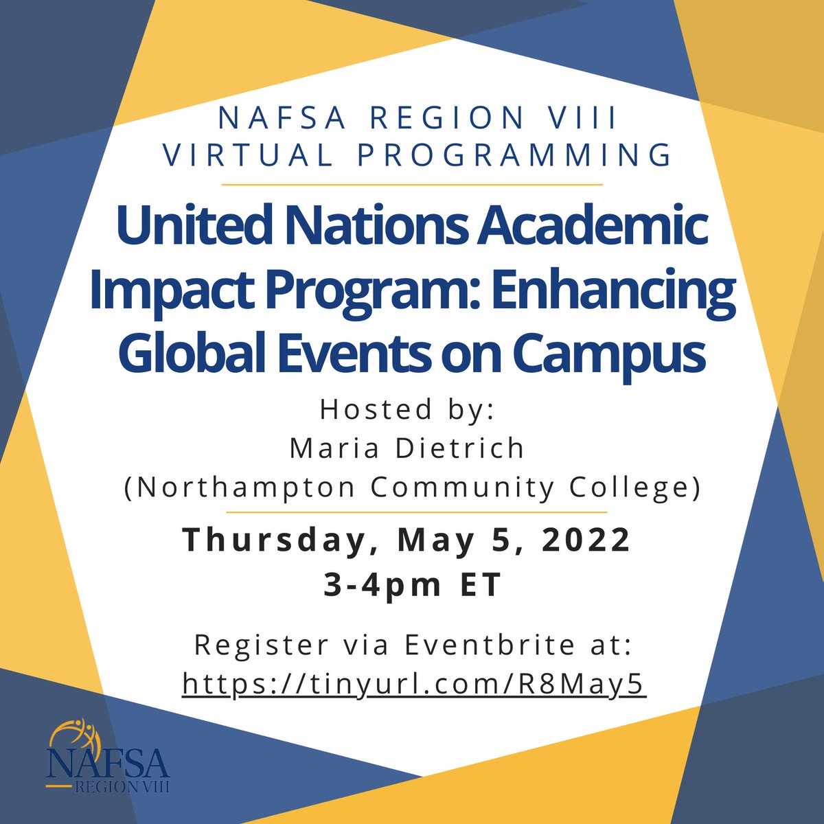 We can't wait to see you tomorrow at the virtual (and free-to-attend) event, United Nations Academic Impact Program: Enhancing Global Events on Campus!

RSVP: tiny url.com/R8May5