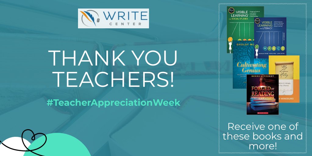 Thank you teachers! We are celebrating you all this week by giving you a FREE professional book from one of our past webinar presenters. Retweet this post and you'll be entered to win a book! *while supplies last* @writingproject @GholdyM @samwineburg @DFISHERSDSU @KyleneBeers