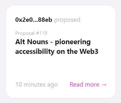 Proposal submitted to <a href="/nounsprophouse/">Prop House</a>. Let's go! ⌐◨-◨