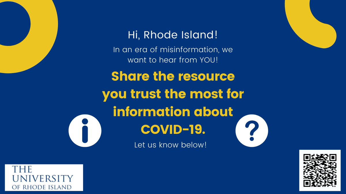 ri_excite's tweet photo. RI - We know it's been difficult to find a trusted resource through the COVID-19 pandemic. Our team at URI wants to hear from you! Share with us who you trust the most for information about COVID-19. Take our survey by scanning the below QR code or clicking the link in our bio! https://t.co/GWInorbNBO