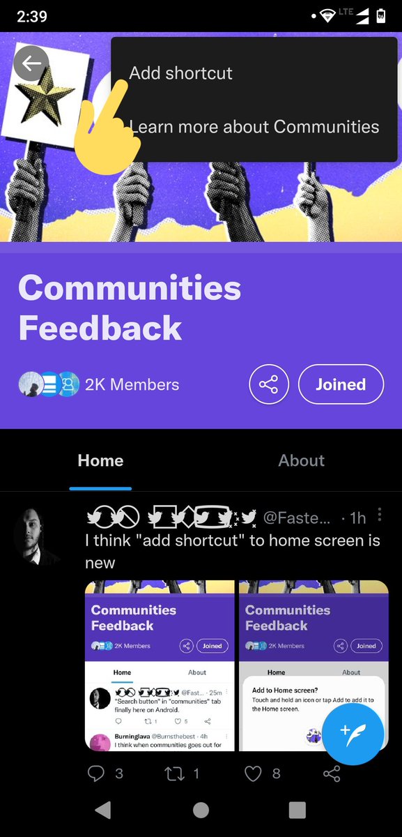 legion_mj's tweet photo. 🔮New @HiCommunities Feature Alert🔮

🆕 "Search" option and "Add shortcut" available on Androids

You can now search for a community and also add shortcut for a particular community to home screen (as a widget)

h/t : @Fasten_M

Thoughts? 🔍

#CommunitiesTips #TwitterSmarter https://t.co/qPZodrxMnR