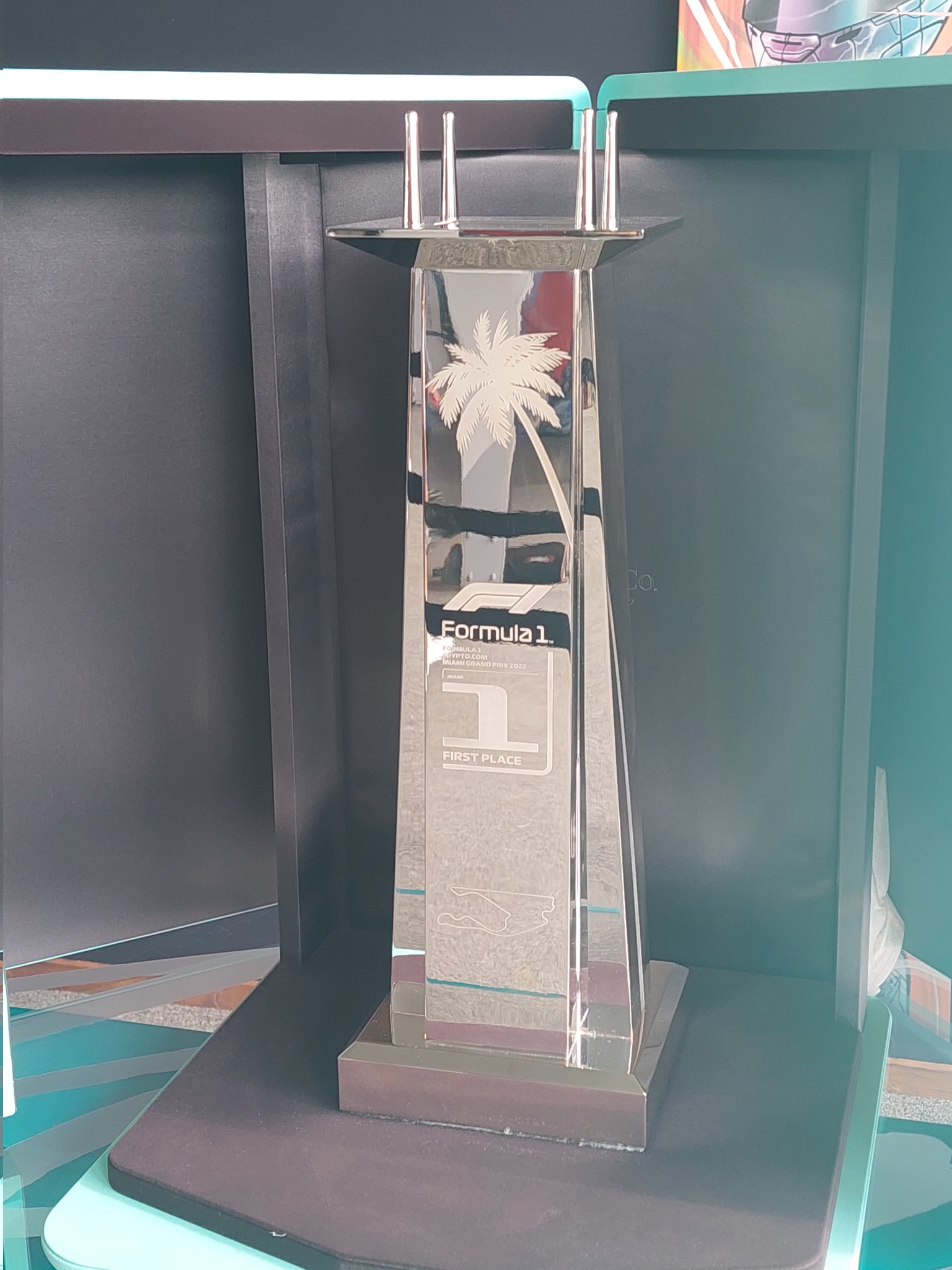 Adam Cooper on X: The Miami GP winner's trophy with the stadium on top:   / X