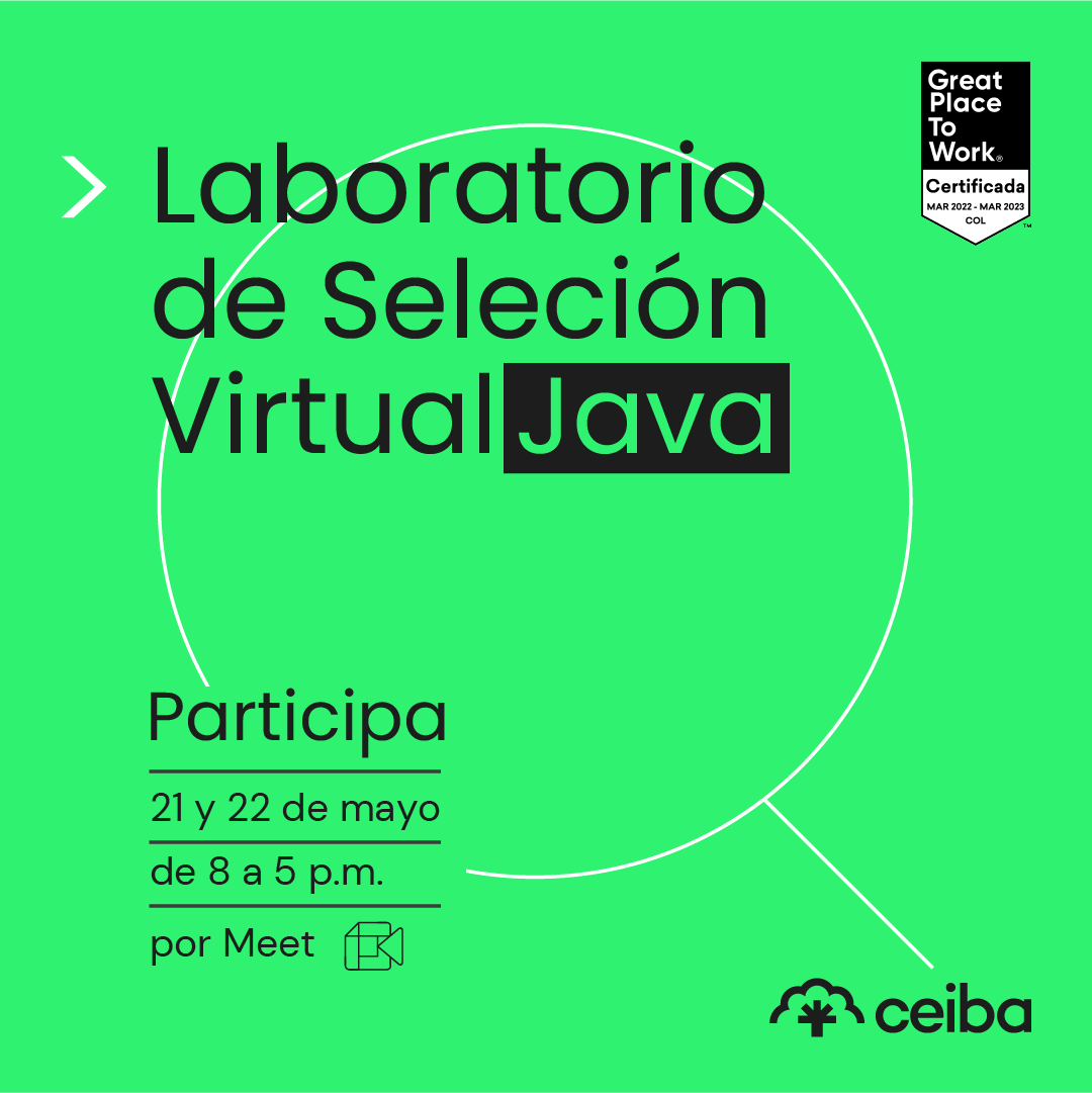 CeibaSoftware's tweet photo. ¡Atentos #Devs #Java porque en #Ceiba tenemos Laboratorio de selección a la vista!

Buscamos #DeVSJava. Remoto.
📝 Aplica https://t.co/7VyoYKipvn

21 de mayo, 8 am a 5 pm
22 de mayo, 8 am a 12 pm

¡Queremos contar con tu talento!

#JavaJobs #trabajoremoto #trabajosíhay #ITJobs https://t.co/Pgsuz4vQ6E