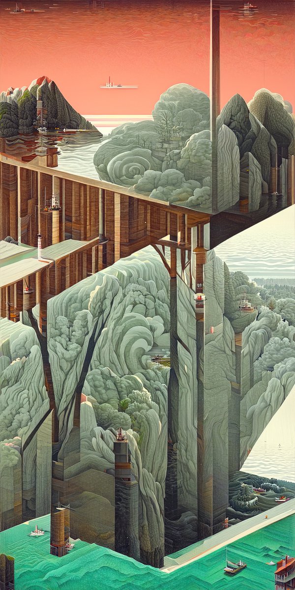 These two pieces are incredibly beautiful! <a href="/huemin_art/">huemin</a> <a href="/miragegalleryai/">Mirage Gallery</a>
Seek 76 stunningly reminds me of one of my favorite places, Bai Tu Long Bay and Seek 93 with an almost exposed "structure" to the whole piece.