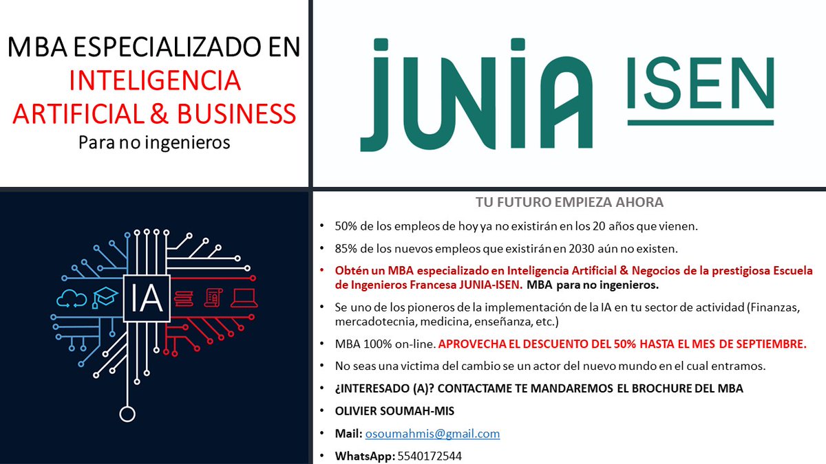Interesados(as) Contáctenme les mandaré el brochure del MBA o por este medio o a este mail: osoumahmis@gmail.com