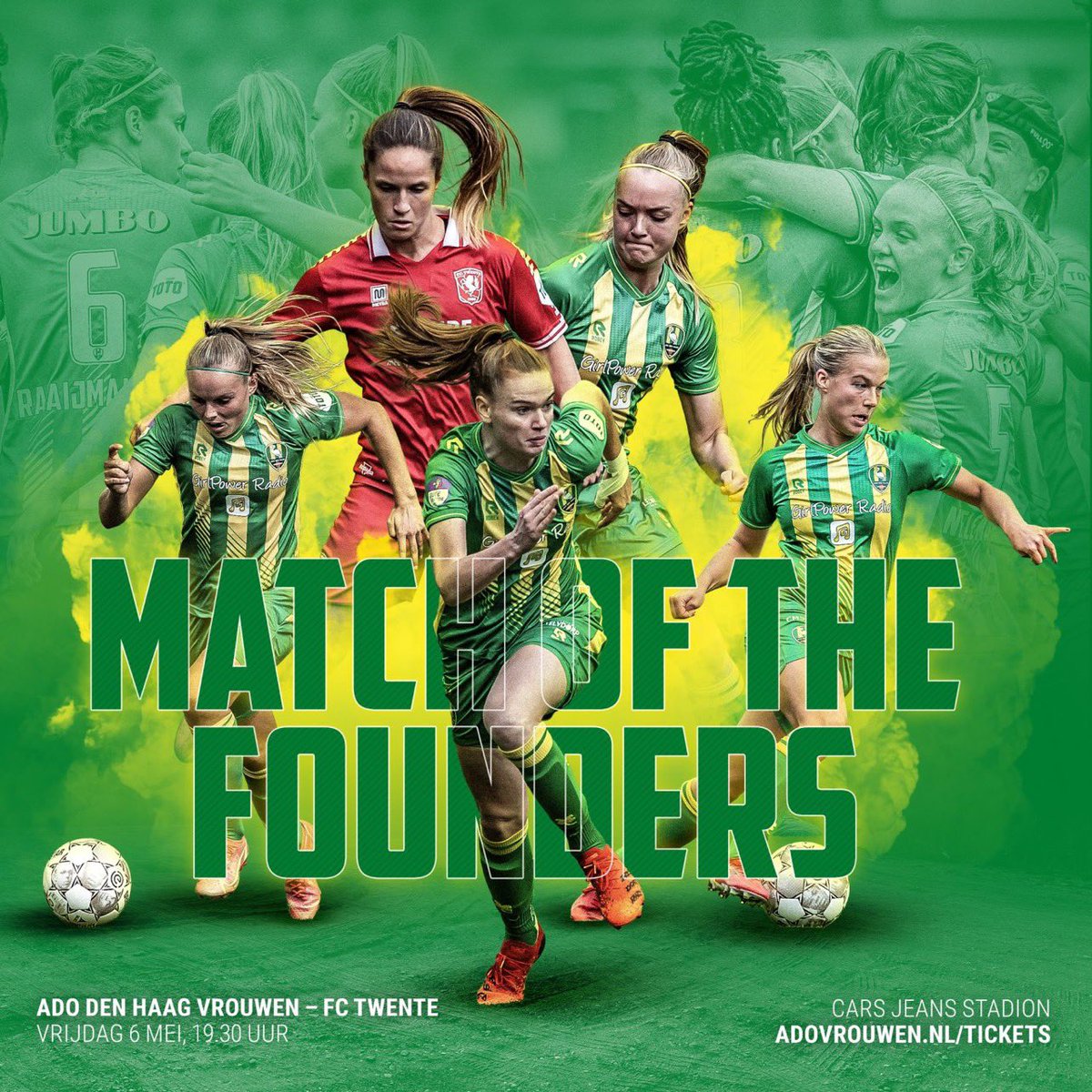 Trotse partner!
<a href="/ADODHVrouwen/">ADO Den Haag Vrouwen</a> 

Vrijdag 6 mei staat d ‘𝐌𝐚𝐭𝐜𝐡 𝐨𝐟 𝐭𝐡𝐞 𝐅𝐨𝐮𝐧𝐝𝐞𝐫𝐬’ op het programma: ADO Den Haag Vrouwen – FC Twente Vrouwen.
Beide clubs spelen sinds de oprichting (2007) in de Eredivisie Vrouwen.