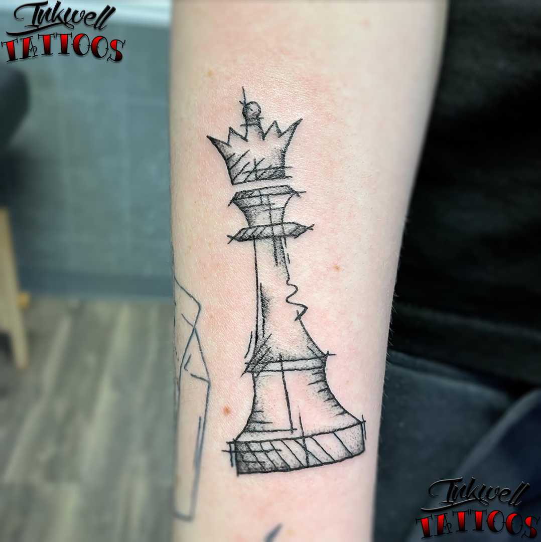 Chess pieces done by Paulina Baez at SoyFeliz Studio in Mexico City  r tattoos