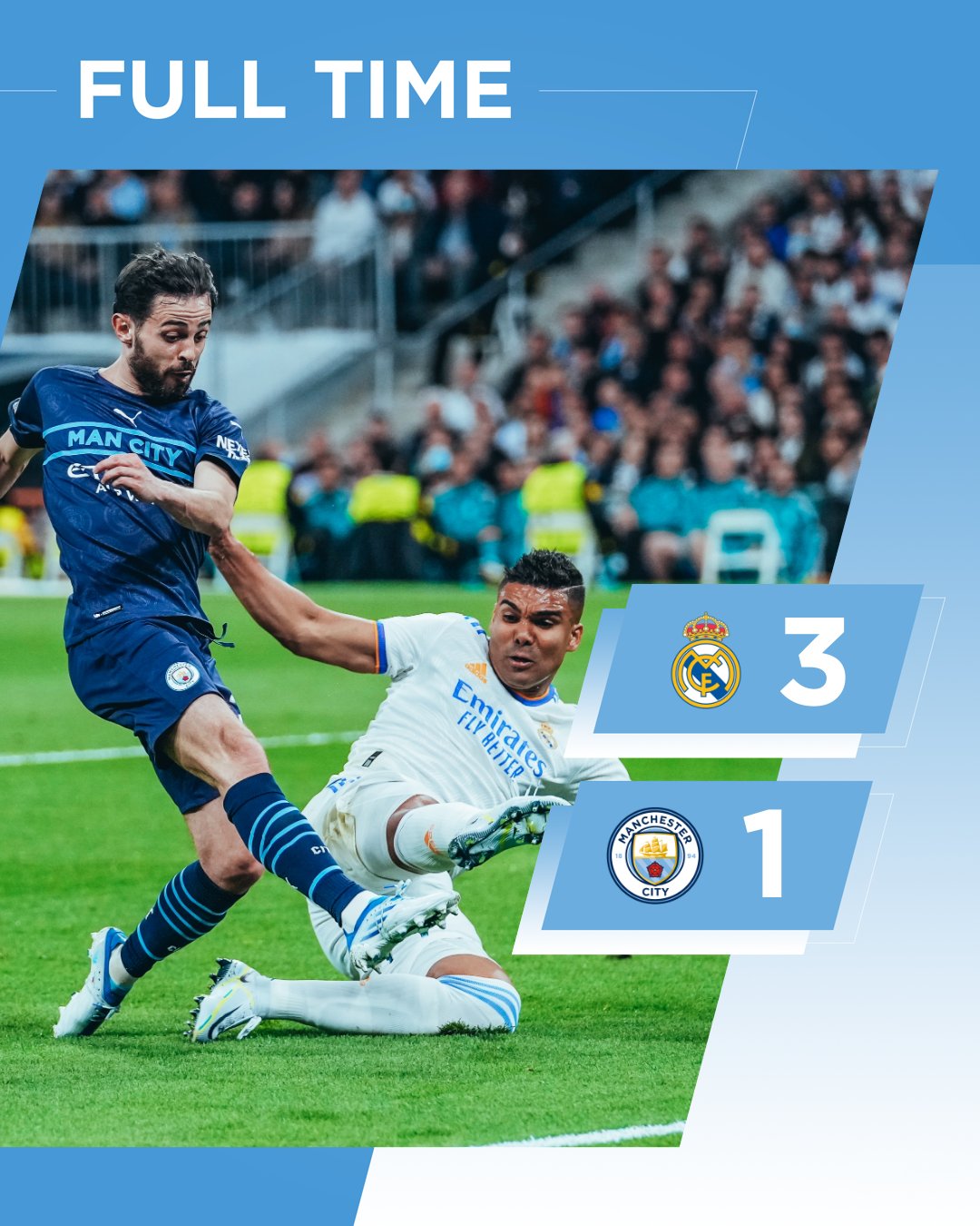 Manchester City on X: EXTRA-TIME FULL-TIME  A tough one to take as we bow  out of the #UCL ⚪️ 3-1 (6-5) 🔵 #ManCity  / X