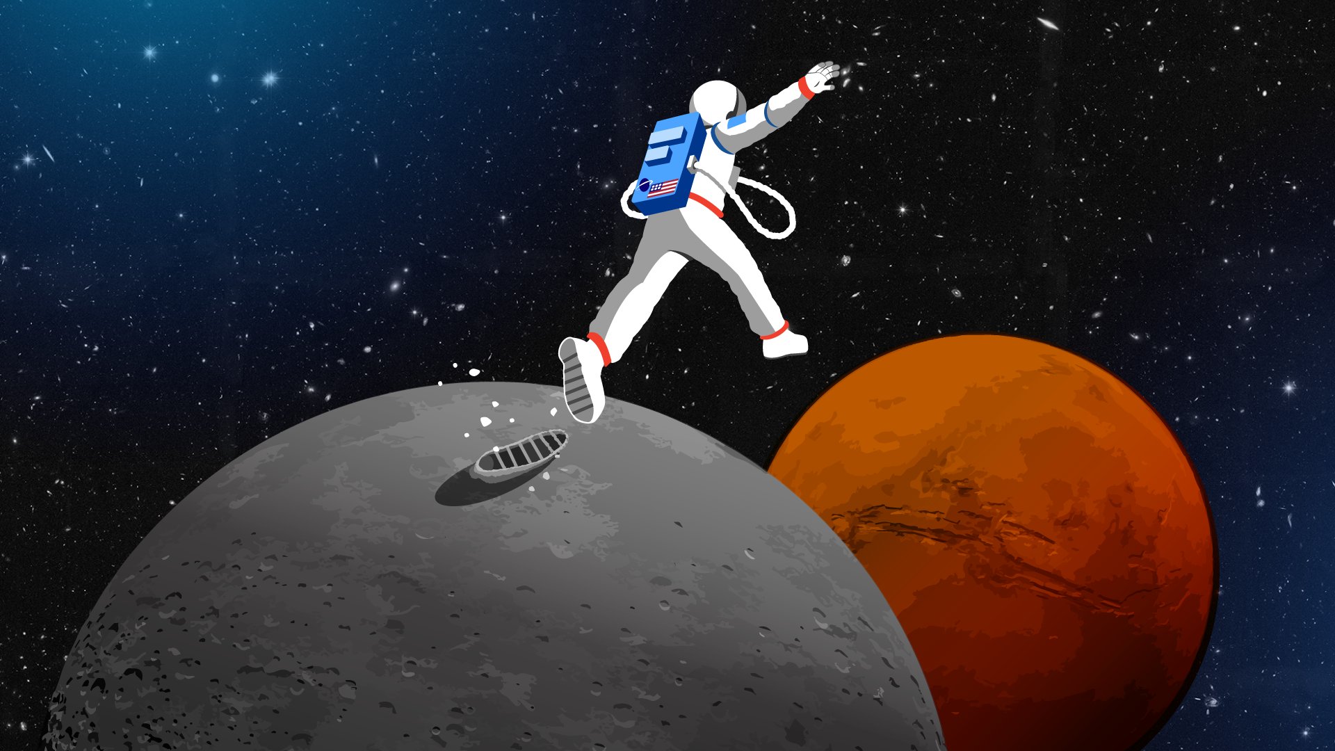 astronaut jumping on moon