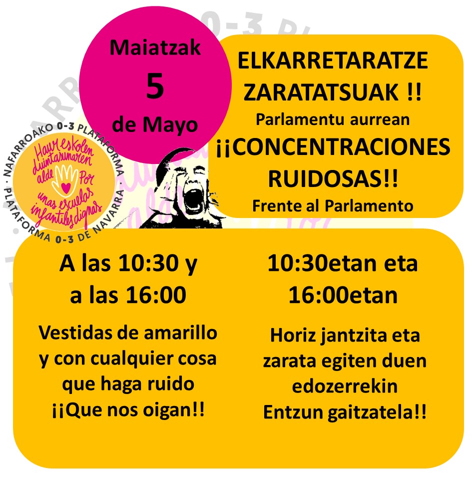 0Navarra's tweet photo. Bihar maiatzak 5 elkarteratzeak!
Haur Eskolak Borrokan! Etorri gurekin!

¡Mañana 5 de Mayo concentraciónes! ¡Escuelas infantiles en lucha! ¡Animate! 

@LABirakasknafar @STEILAS_ @ELANafarroa @AhotsaInfo @NoticiasNavarra https://t.co/KKZuvD1y0m