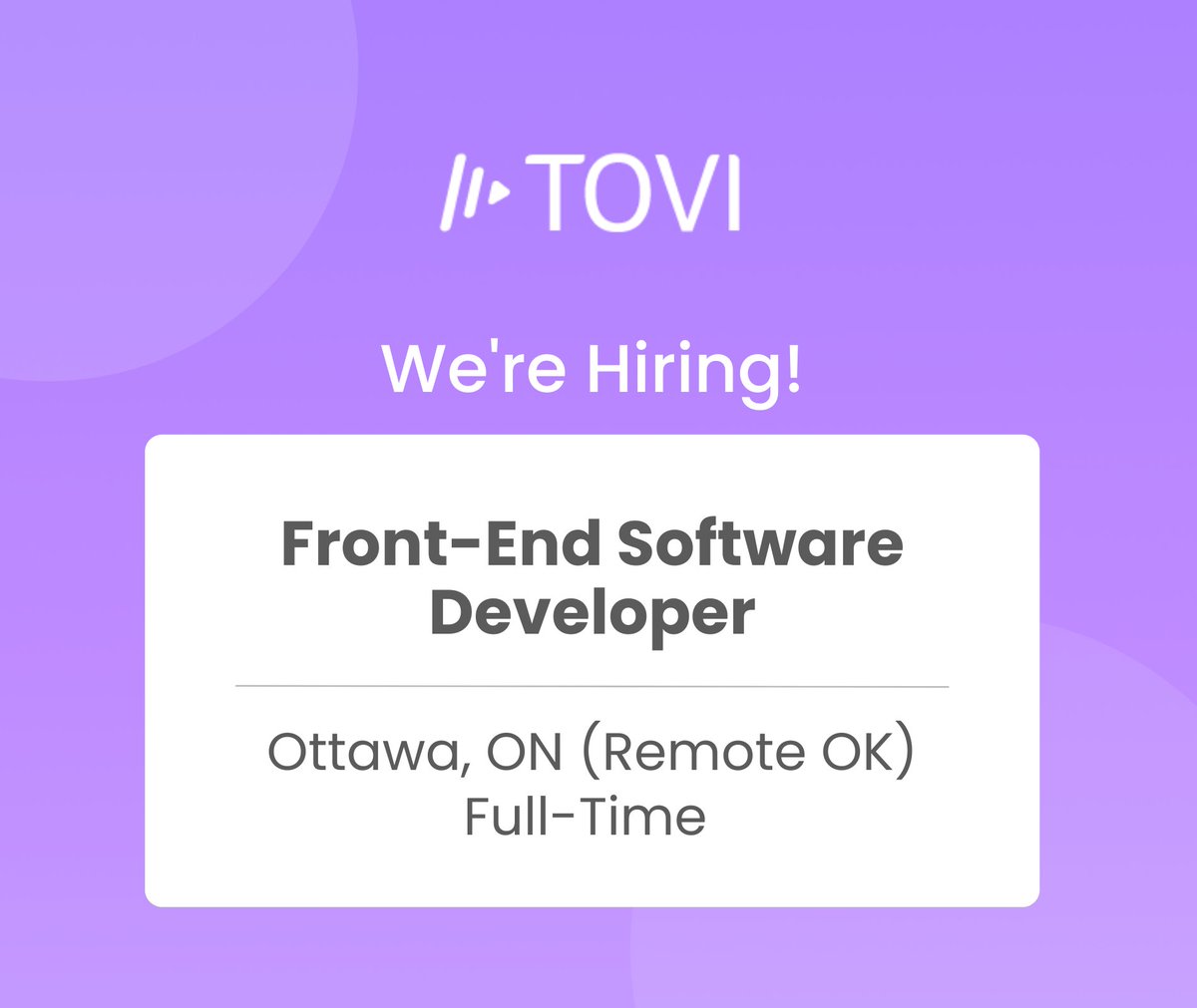 We're looking for a front-end software developer to join the TOVI team! Learn more and apply here: tovifit.breezy.hr/p/84fba6ec66c4…

#softwaredeveloper #softwaredeveloperjobs #FrontEndDeveloper
