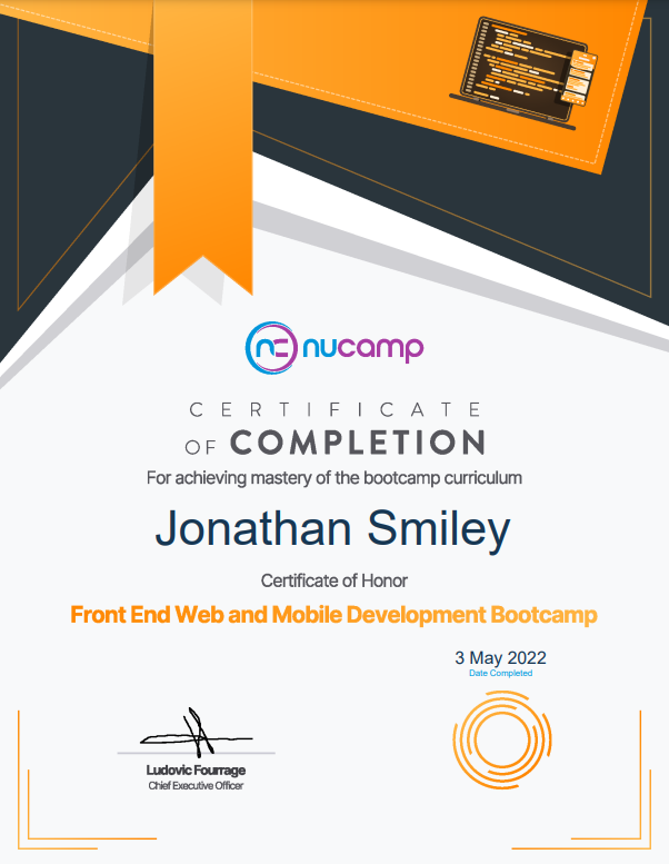 CounterPik's tweet photo. finally completed my Front End Bootcamp. Now the fun part... job applications #FrontEndDeveloper #coding #juniordev https://t.co/YI43VyXT0b