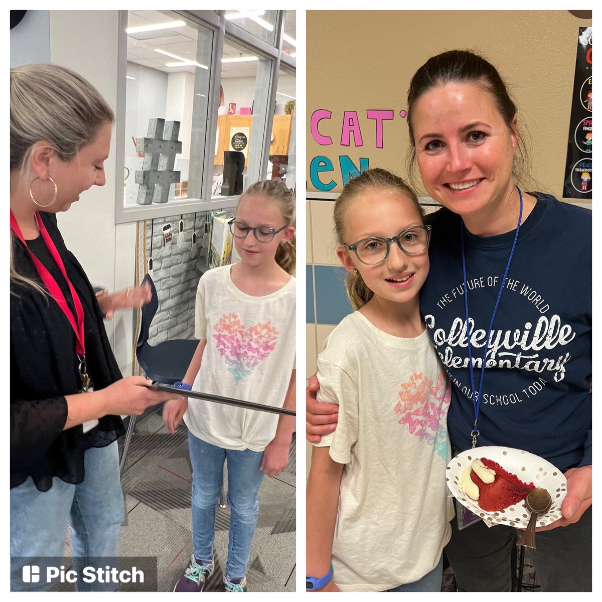 CESGalloway's tweet photo. A 5th grader graduated from Take Flight today! She worked hard and always did her homework. Her mom sent us this adorable cake to share, so we went around and told some of her previous teachers the exciting news! Way to go! @CESCowboys https://t.co/WFPUTmrxif