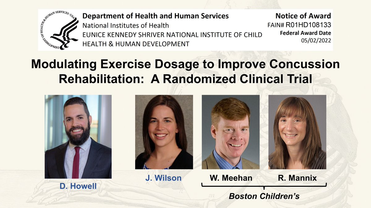 Another new federal grant in the CPMR! Congratulations to Drs. Howell @HowellDR and Wilson @juliewilsonmd  (CU) and Drs. Meehan and Mannix (Boston Children's) --- well deserved! @CUOrtho @SportsMedBoston @MicheliCenter @SpauldingRehab