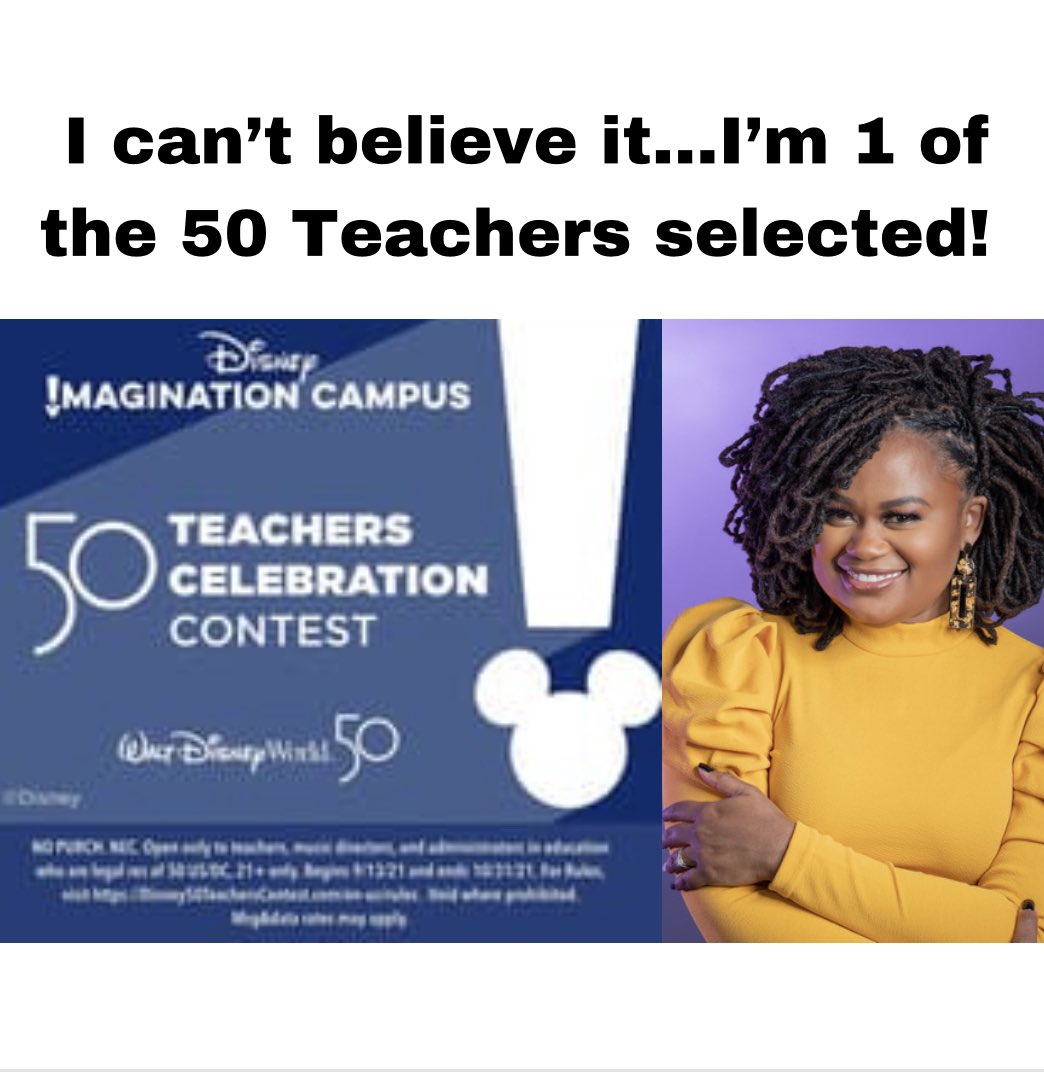 This may be one of the hardest things I’ve had to keep in…. Exciting news! I’m thrilled to announce that I am being recognized by @Disney Imagination Campus as one of 50 Teachers from across the country who are passionate about using the tool of imagination in their classrooms.