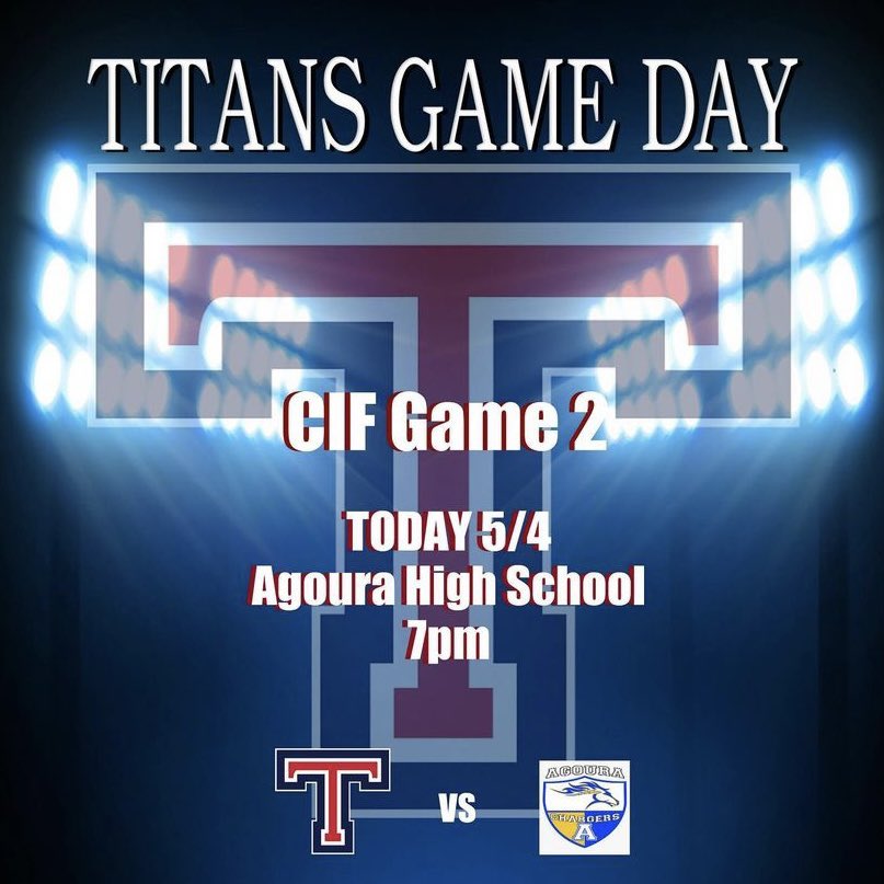 GAME DAY!! It’s a rematch today as the Titans travel to Agoura. Winner advances to the quarterfinals. Game starts at 7pm. Let’s go Titans!