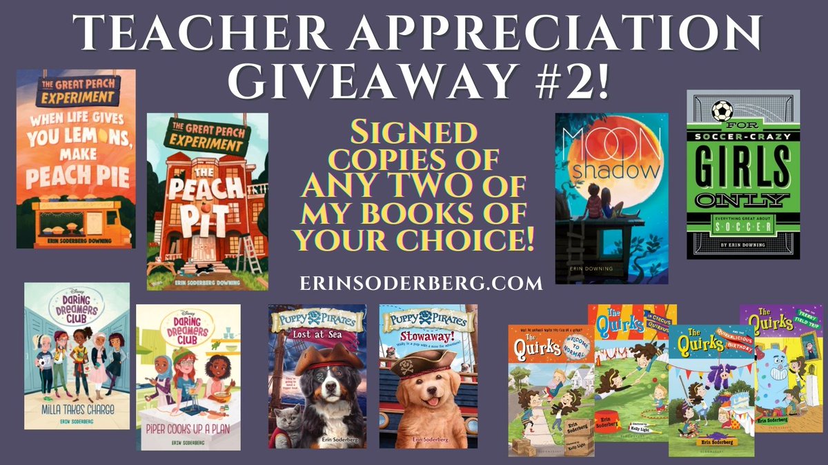 A new TEACHER GIVEAWAY for all you rockstar educators! RT/F to win one of TWO two-book prizes. (US Only, please.) #TeacherAppreciationWeek (You can see the full collection of books you could choose from on my website! erinsoderberg.com)