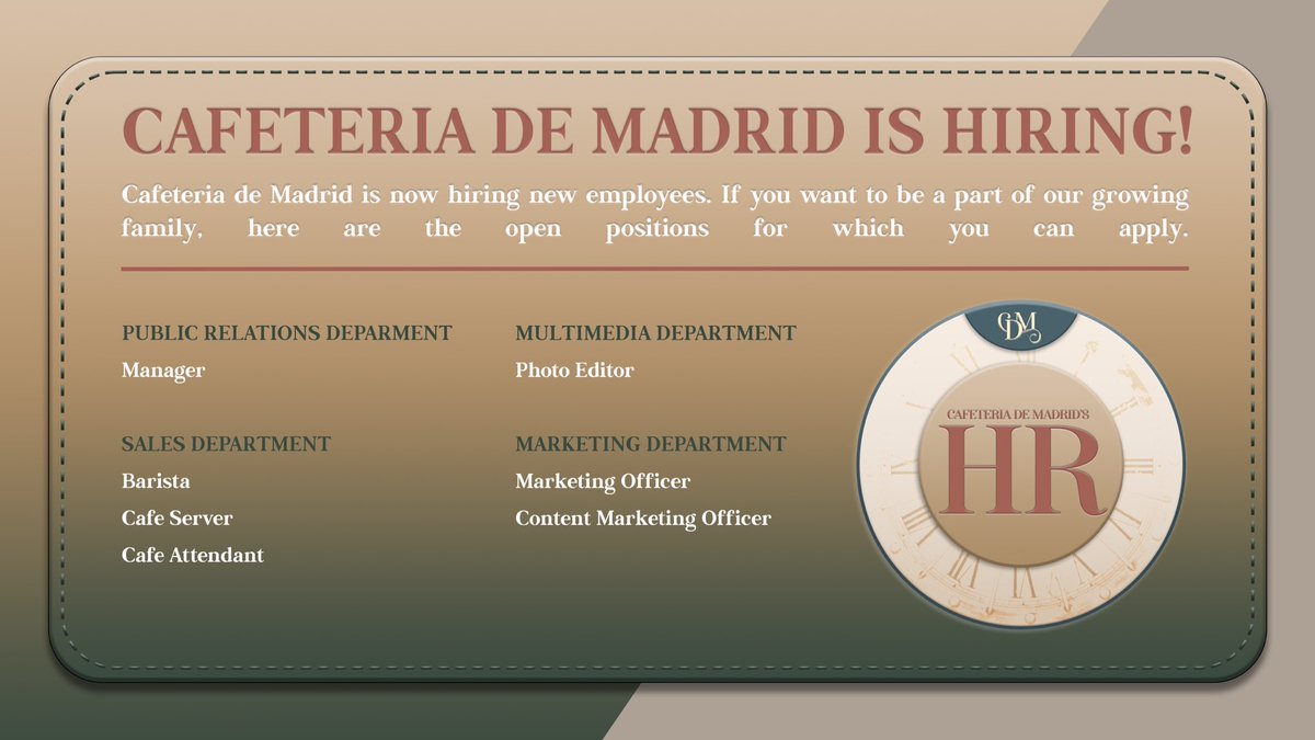 cdmoffice's tweet image. ͏͏

͏͏ ͏͏
͏͏                
               🔔 Cafeteria de Madrid has a 
                notice on the  bulletin board.

                Another hiring phase will begin
                today,   May 5, 2022,   and will
                last until May 9, 2022. --——-
͏͏

͏͏ ͏͏
͏͏