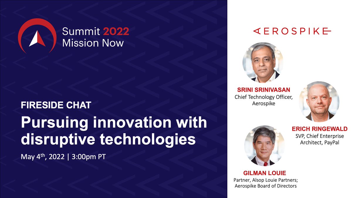 aerospikedb's tweet photo. Erich Ringewald of Paypal, Gilman Louie of Looking Glass Cyber Solutions, and Srini Srinivasan of Aerospike are making predictions on the future of data. https://t.co/DnEiXhqO6F #MissionNow #Predictions @PayPal @LG_Cyber https://t.co/GLiMq4hDTW