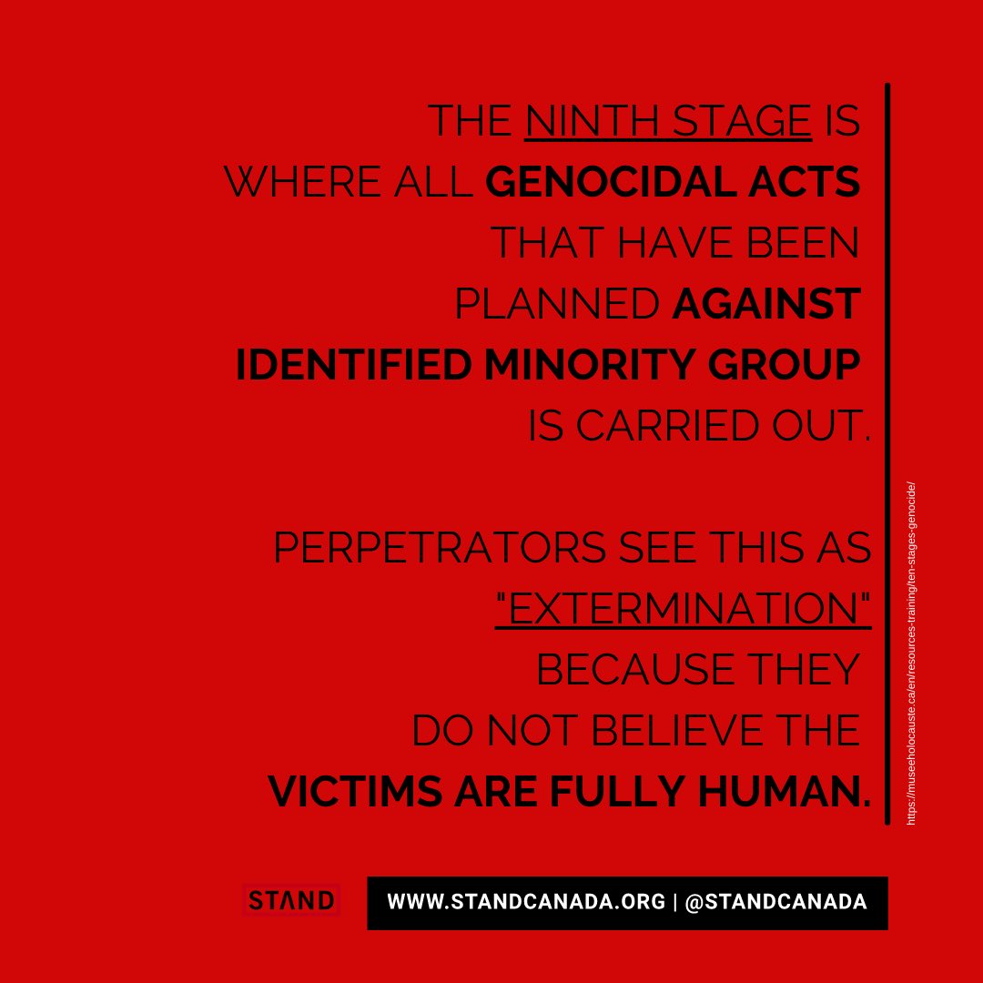 STANDCanada's tweet photo. Here is the ninth stage out of the 10 stages of genocide. 

#humanrights #advocacy #cndpoli #HumanRights #advocay #Genocide https://t.co/6xEVfTDq85