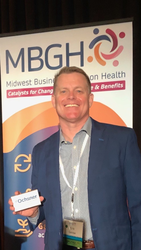 OchsnerDigMed's tweet photo. We are proud of sales team member Erik Gerew for spreading the word about our innovative program at @MidwestBGH's 42nd Annual Conference! We are so excited that we had the opportunity to sponsor this event and were able to meet some truly inspirational people. #MBGHac #healthtech https://t.co/qVdgMGZJwx