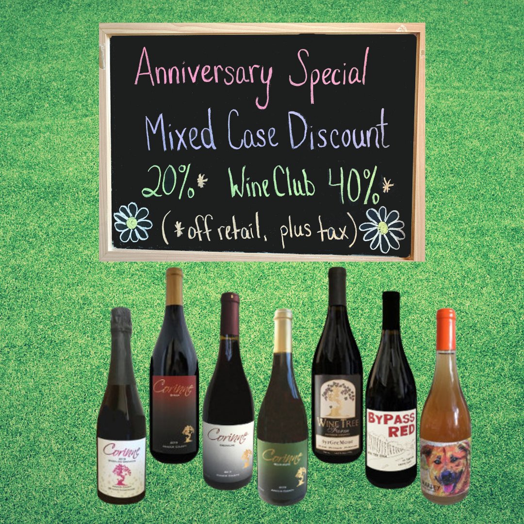 In honor of our 9th Anniversary we present our May Special!
20% discount (40% for members) - mixed case is okay!
 
#winetreefarm #corinnewines #casesale
