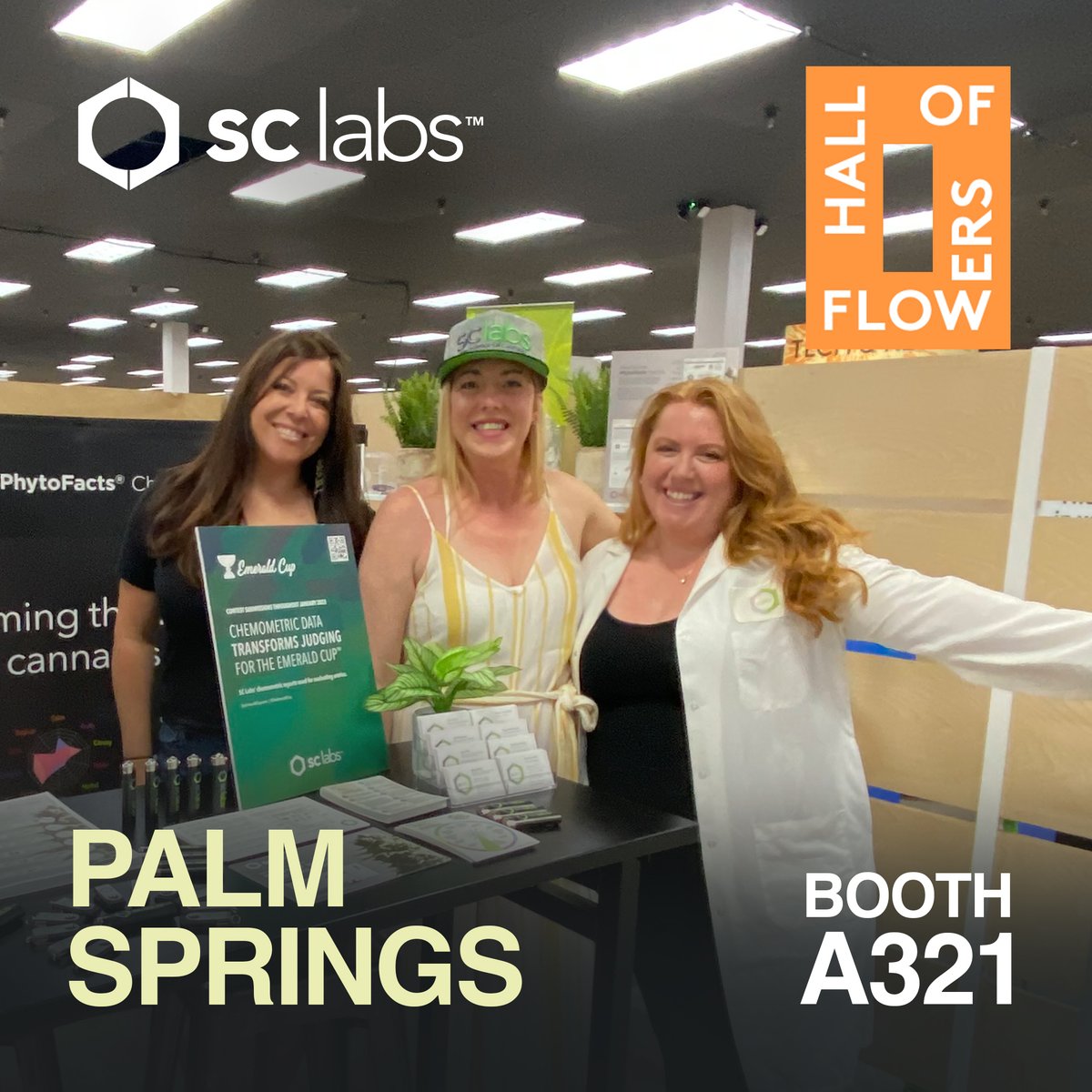 sclabs_us's tweet photo. We’re here at @HallofFlowers_ in Palm Springs. Make sure you come by booth A321 and say hi! If we miss you, don't worry—we will be here tomorrow until 6pm.

#hallofflowers #hallofflowers2022 #palmsprings #cannabisconference2022 #events #sclabs #cannabistesting https://t.co/0nlM76zTDu