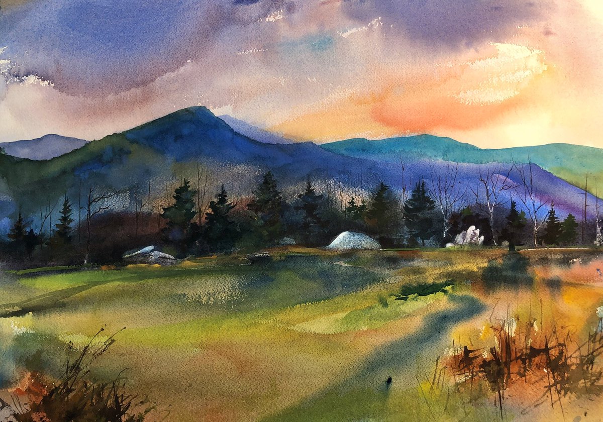 “Parkway Evening” #watercolor #archespaper #fabriano #landscapepainting #watercolorpainting #watercolour #weswaugh #boonenc #blowingrocknc @CheapJoesArt #americanjourneypaint