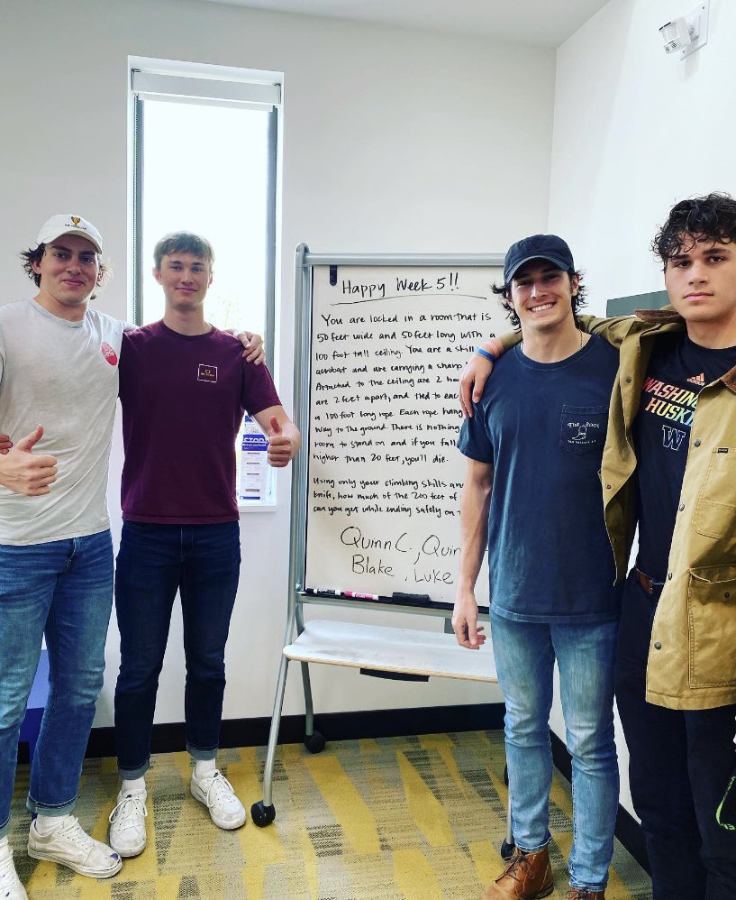 UW_LEAP's tweet photo. Definitely not posting this Week 5 riddle midway through Week 6 because we forgot, couldn’t be us!!
Your #RiddleMasters for this week, who definitely solved it just now and not nine days ago, are Blake Vogel, Luke Henry, and a couple of Quinns (Hall and Cooney) of @UW_Rowing https://t.co/kfq0uXPDuj