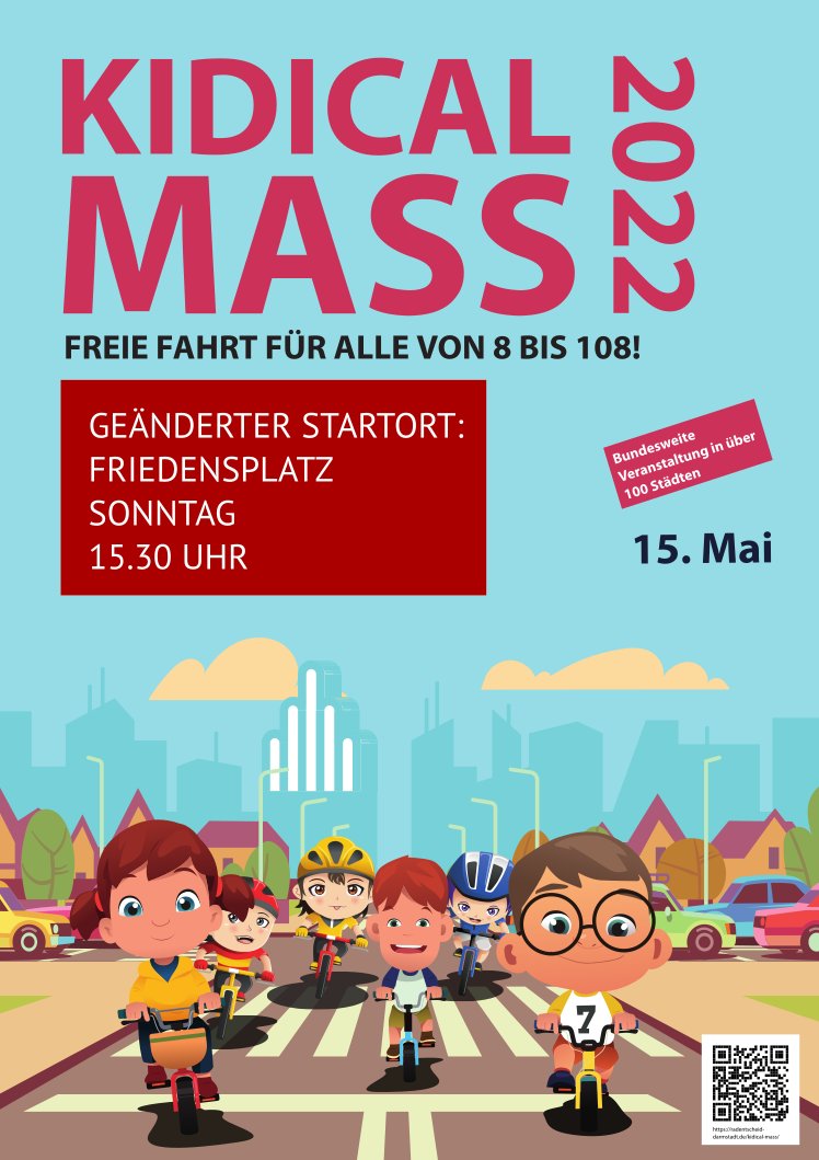 Am 15.05. ist es wieder so weit, die KM rollt durch Darmstadt 🥳

Am übernächsten Sonntag 👩‍👩‍👧‍👦aufs 🚲 und sicher und gemütlich durch die Stadt radeln.

Weitersagen!