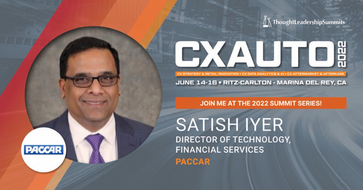 TLSummits's tweet image. Hear about PACCAR Finance Transformation journey and applied strategies for adopting CX across the value chain CXAUTO2022. Reserve today tickets as low as $1195!
tlsummits.com/registration-2…
tlsummits.com/satish-iyer/
