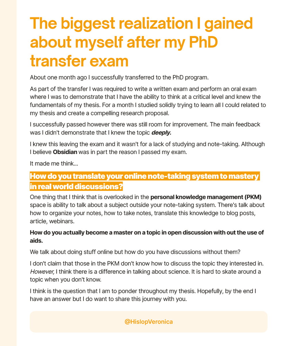 HislopVeronica's tweet photo. I think that there is a big piece of the puzzle missing when it comes to figuring out how to use you PKM method- mastery.

With the bigger question of what actually is mastery and its purpose. This is what I am set to try to figure out during my PhD.

Essay 9/30

#ship30for30 https://t.co/ubdhACvlLO