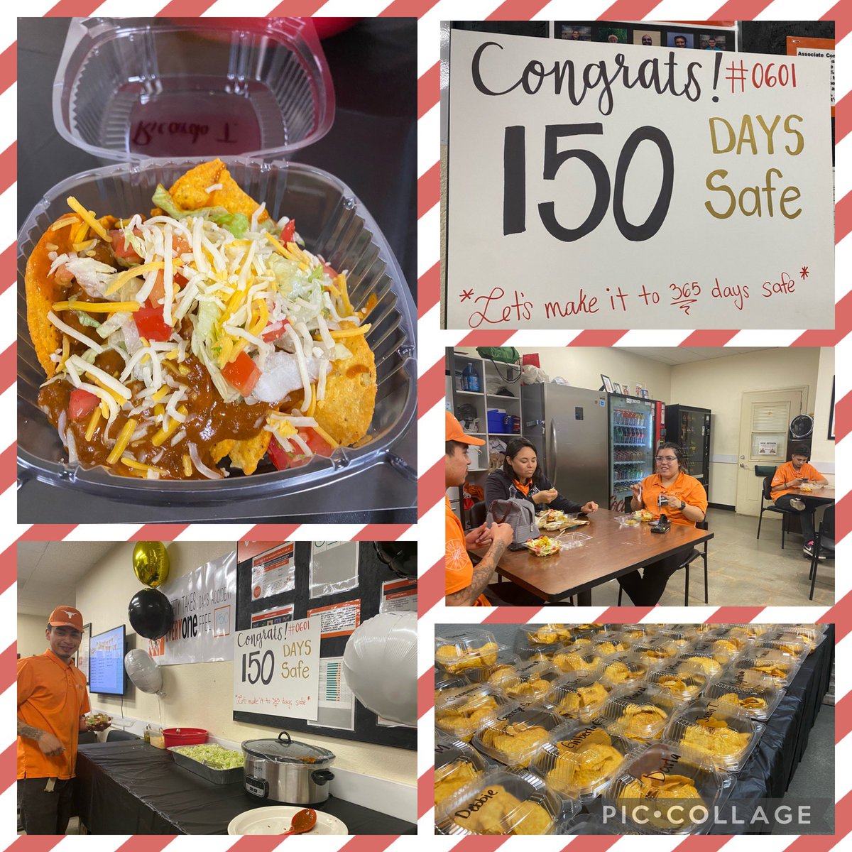 Celebrating our 150 days safe today! The taco salads were a hit. On our way to 365 days safe!! Let’s go team! #0601STRONG @bennyattmma @EditReyes4 @LisaFerence @JabarrBean