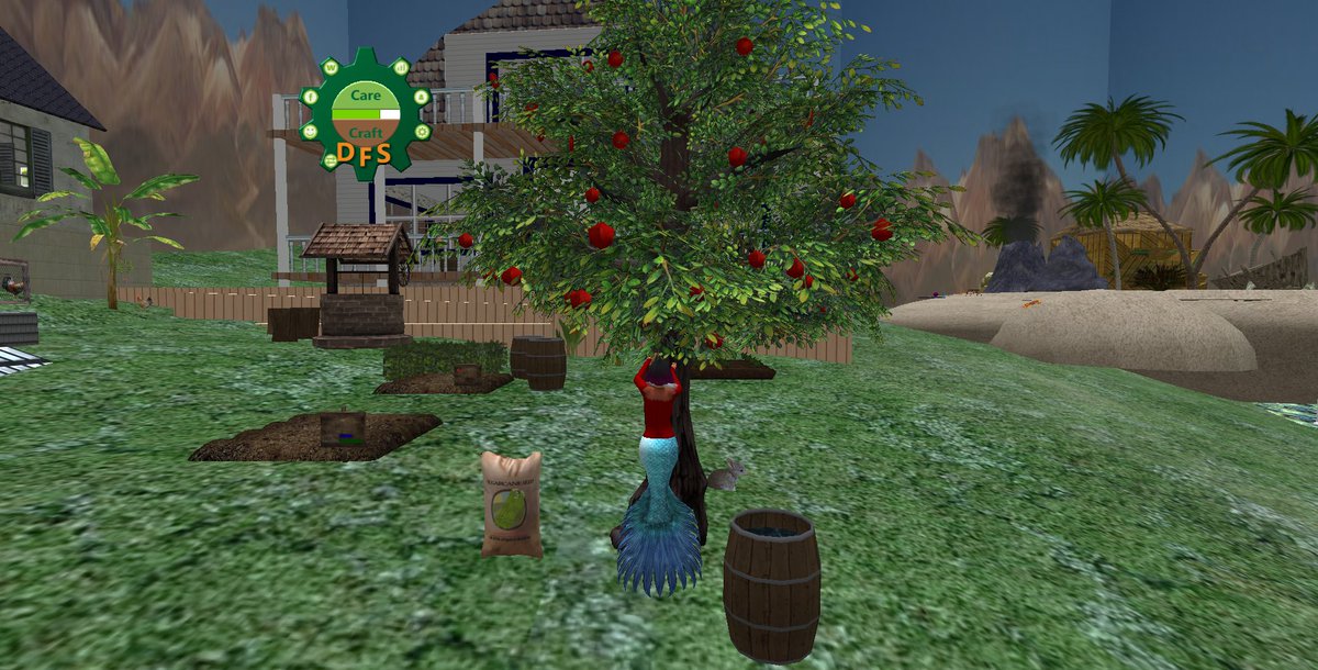 Mermaid farmer at work. Crafted hay bales and harvested apples. #virtualfarming #farming #mermaid #secondlife #metaverse #dfs #homestead new appreciation for all the steps involved #farmers